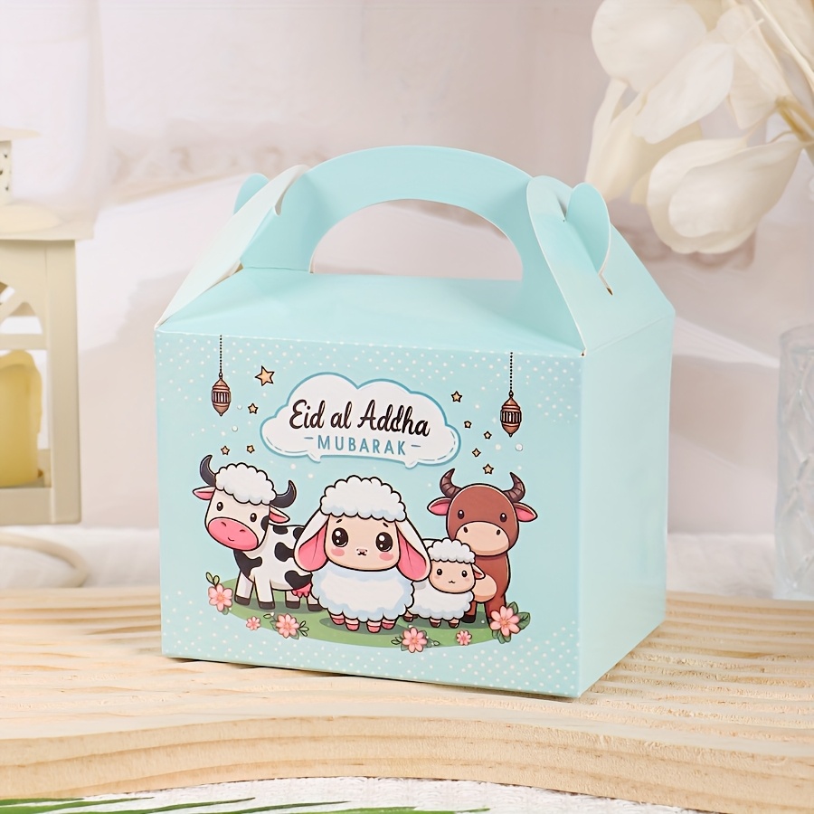 E-shop 12 Stk. Eid Heimdekoration Muslimische Islamische Feiertagsparty Zubehör, Tragbare Handtransport-Papierverpackungsbox für das Gulbang-Festival,