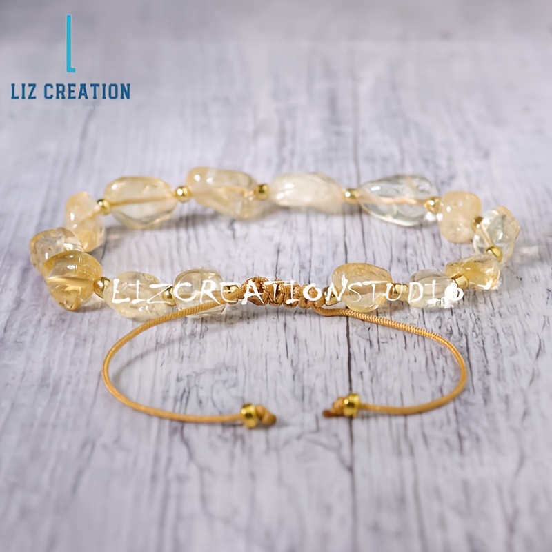 Women's Natural Citrine Adjustable Bead Bracelet, Prosperity Charm