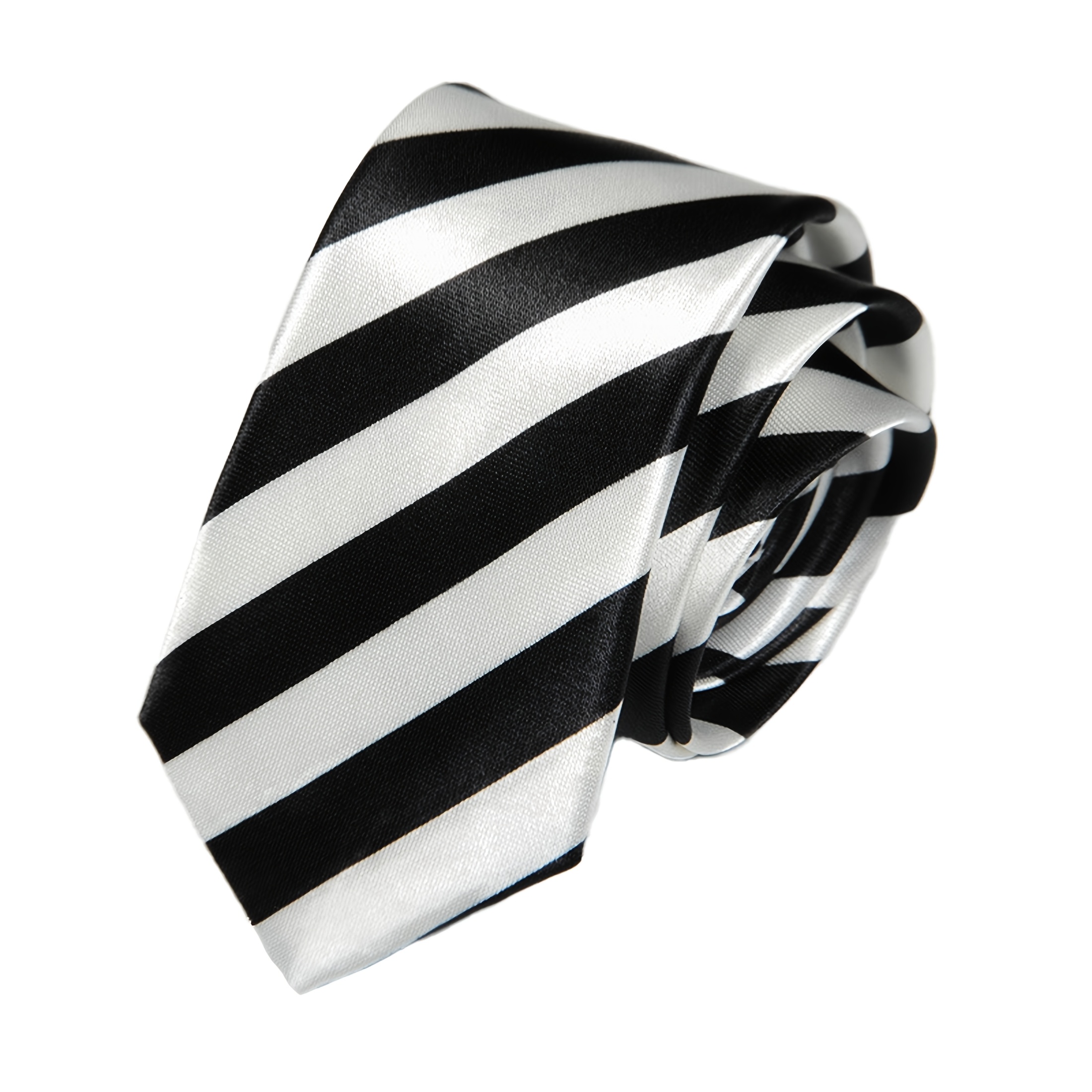 1pc Unisex Black And White Striped Narrow Hand- Soft Polyester Fabric Classic Fashion Tie Suitable For Daily Matching Suit Shirt Wedding Prom Party Use