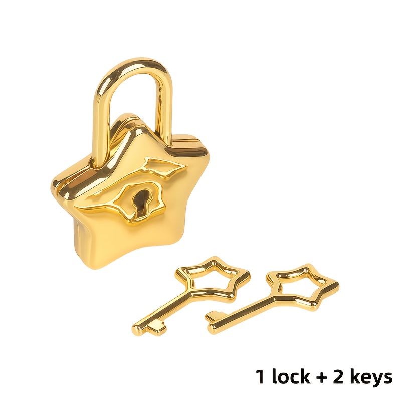TEMU 1pc Golden And Silvery Pentagram Metal Padlock With 2pcs Same Style Star Shaped Keys, Notebook Padlock, Decorative Padlock, Dormitory Drawer
