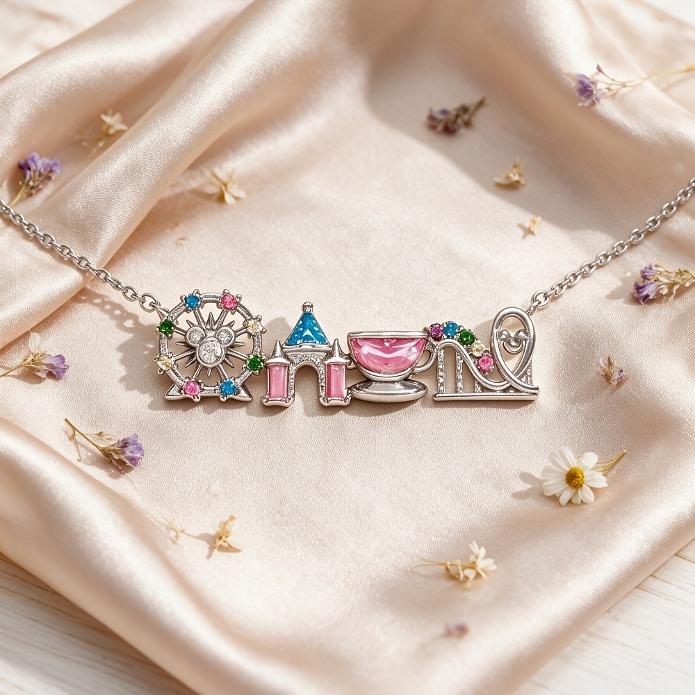 TEMU Cute Sweet Colorful Amusement Park Necklace, Sense Light Luxury Clavicle Chain, Easy Casual All-match Jewelry For Women, Suitable For Daily