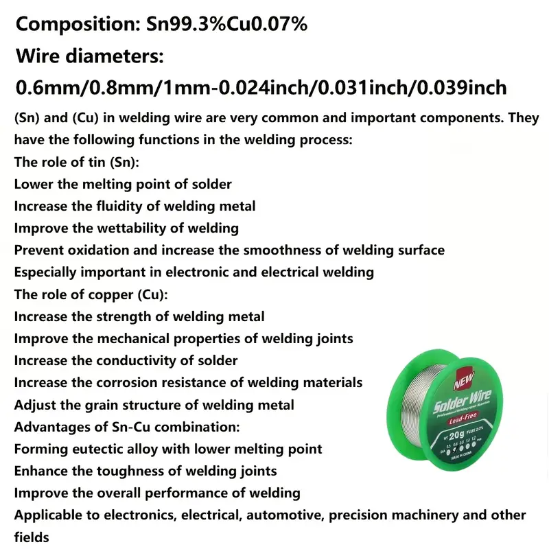 rosin core wire sn99 3 cu0 7 wire diameter 0 6 0 8 1 0mm flux content 2 0 tin wire is suitable for electrical appliance repair welding automotive parts welding repair daily maintenance needs Product details 10
