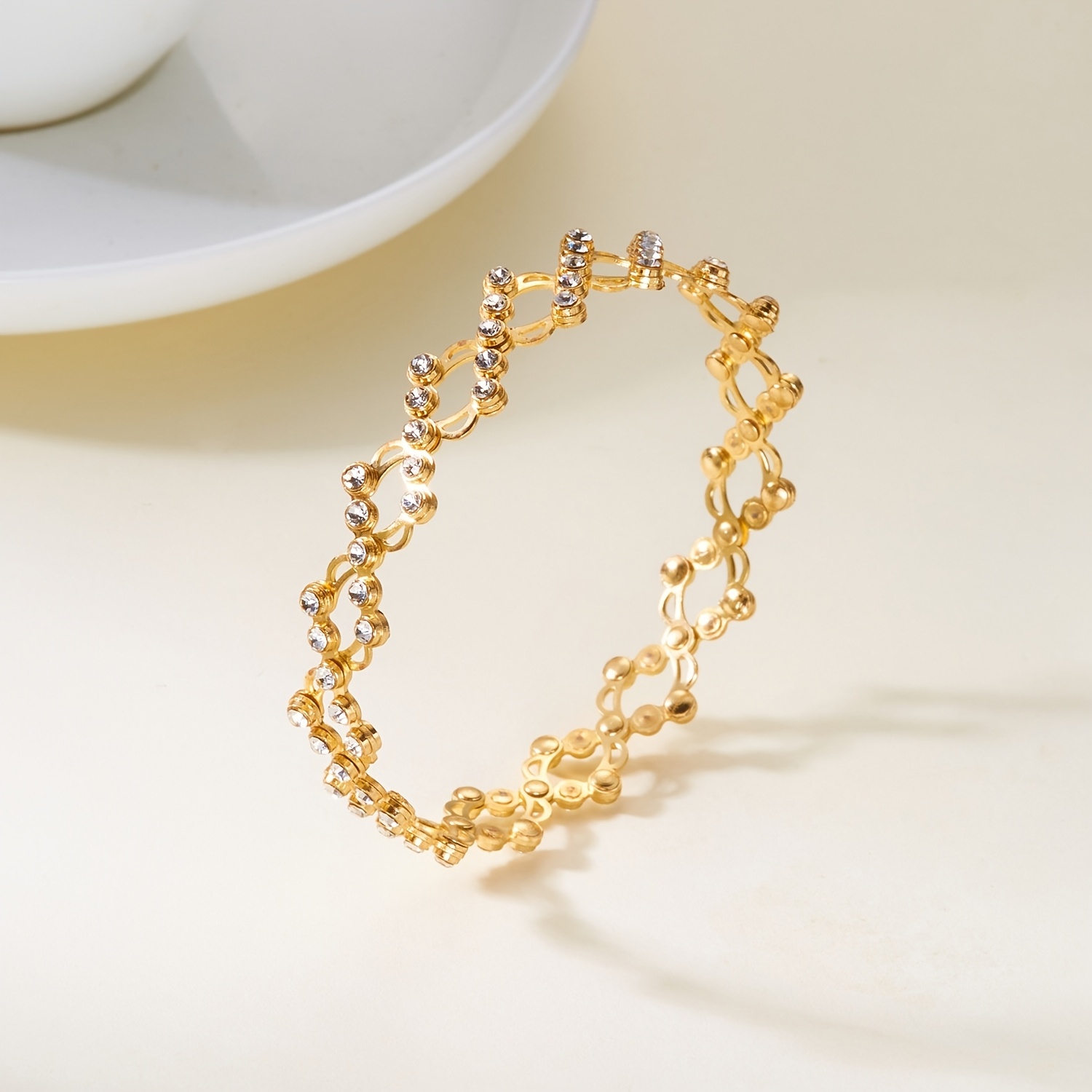 juego de 2 piezas de anillo y pulsera mágicos elásticos de 2 formas de uso - chapado con   filas de diamantes  , anillo elegante transformable para uso  , fiestas y regalo de san valentín Detalles del producto 5