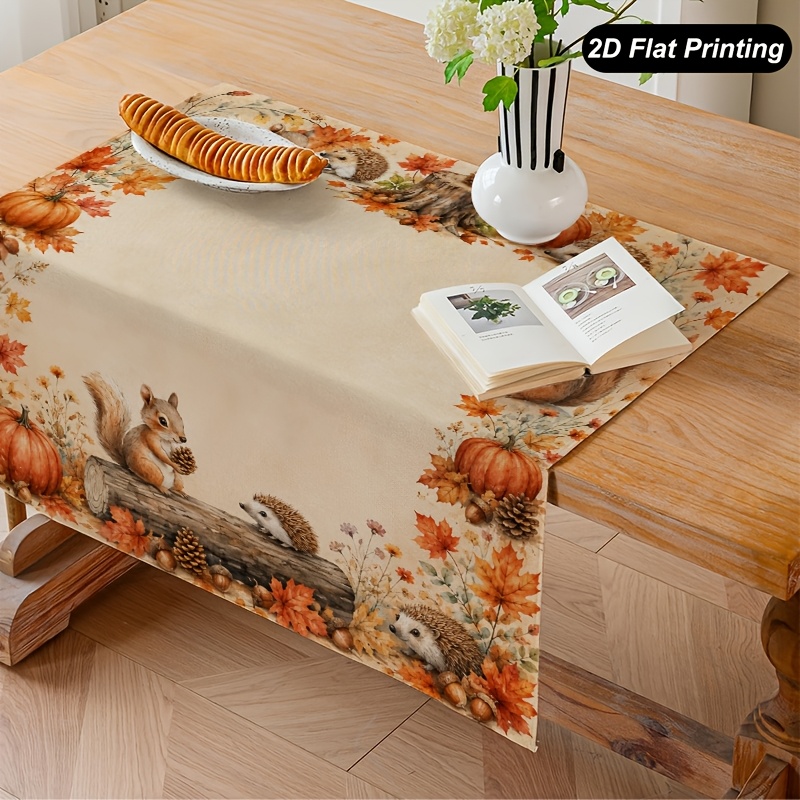 TEMU 1 stuk Herfst Vierkant Tafelkleed Eekhoorn Pompoen Esdoornblad Boerderijstijl Keukentafeldecoratie Binnen Feestdag Feest Thanksgiving Decoratie