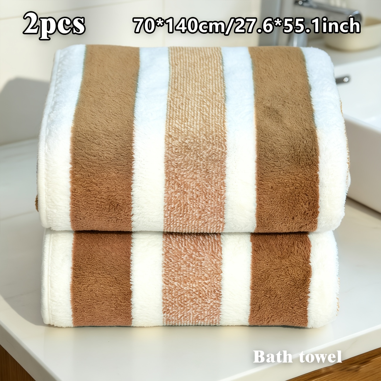TEMU 2pcs Ultra-comfortable Bath Towel Set, And Super Absorbent Quick-dry, Coral Fleece Fabric 280gsm, 70 X 140cm/27.6 X 55.1inch, Suitable For