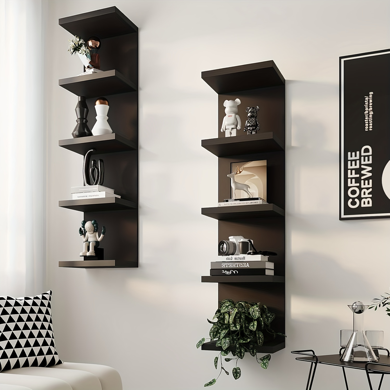 2 Set 5-tier Floating Wall Shelf - White Column Design Innovative Space- Unit, , No Golden Tubes , 77.98cm High, Suitable For Bedroom, Living Room - Wall-mounted Practical Shelf