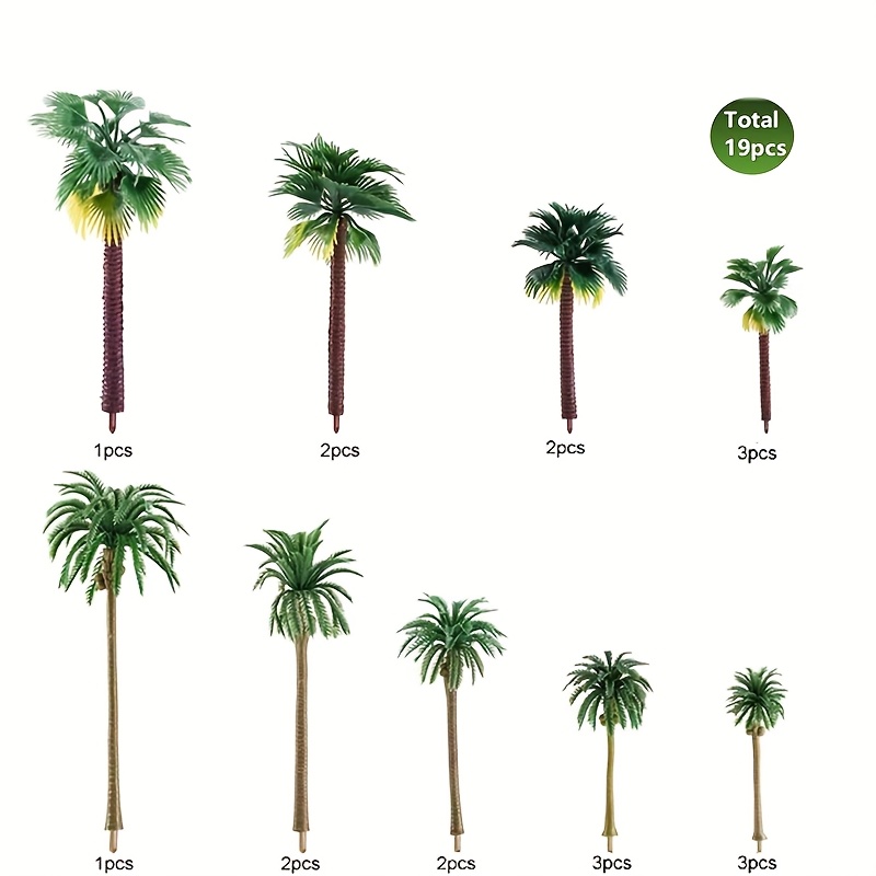 Image of 19-24pcs Ho Scale Palm Trees 2.8-6.3 Inch Realistic Green Model Trees For Train Scenery, Railroad Layout, Diorama And Landscape Building
