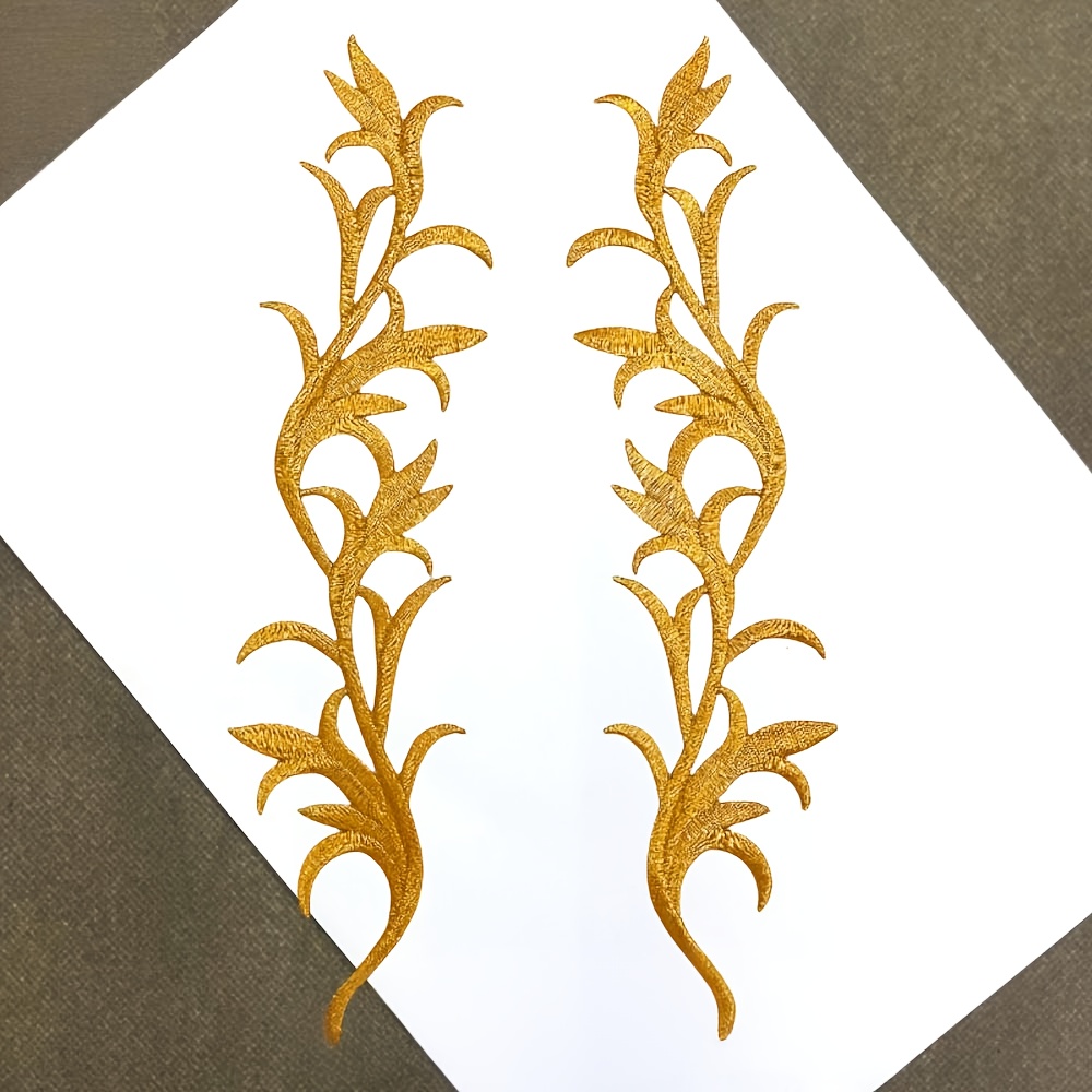 Image of 1 Pair Of Embroidered Flower Patches, Golden/silvery Decorative Fabric Patches, Diy Craft Decoration Material With Hot Melt Adhesive, Iron-on Patches