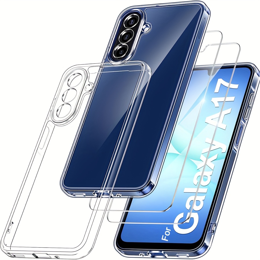 Image of Cover Case Compatible For Galaxy A17 5g/4g With 2pcs Tempered Glass Screen Protector+ Non-yellowing Shockproof Phone Bumper Cover, Soft Anti-scratch Case Clear
