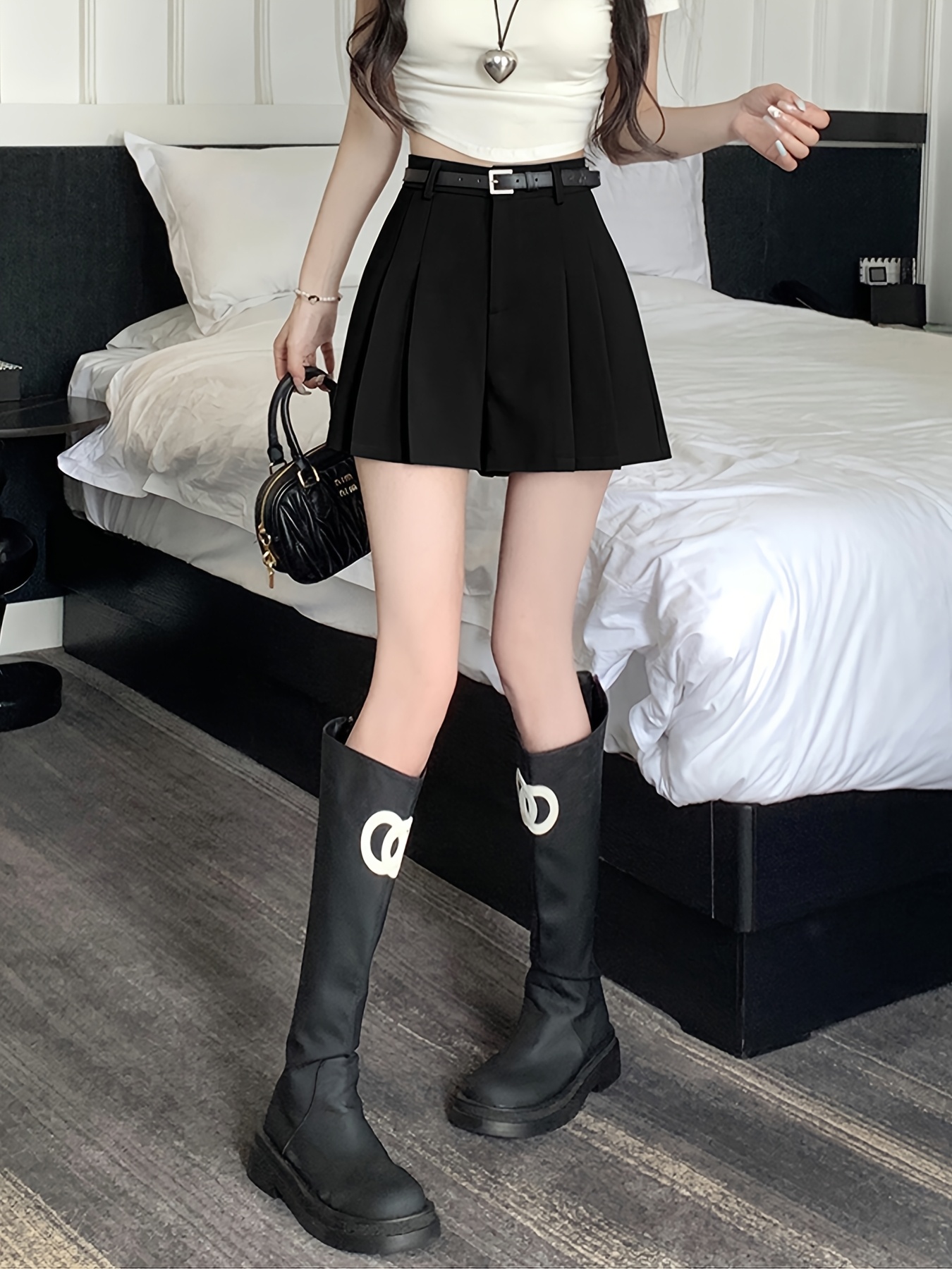 Black Skirt High Waisted Wide Pleated Skirt Women's Retro High-Waisted  Pleated A-Line Skirt Lightweight Wide-Leg Office To Casual Versatile  Trousers,