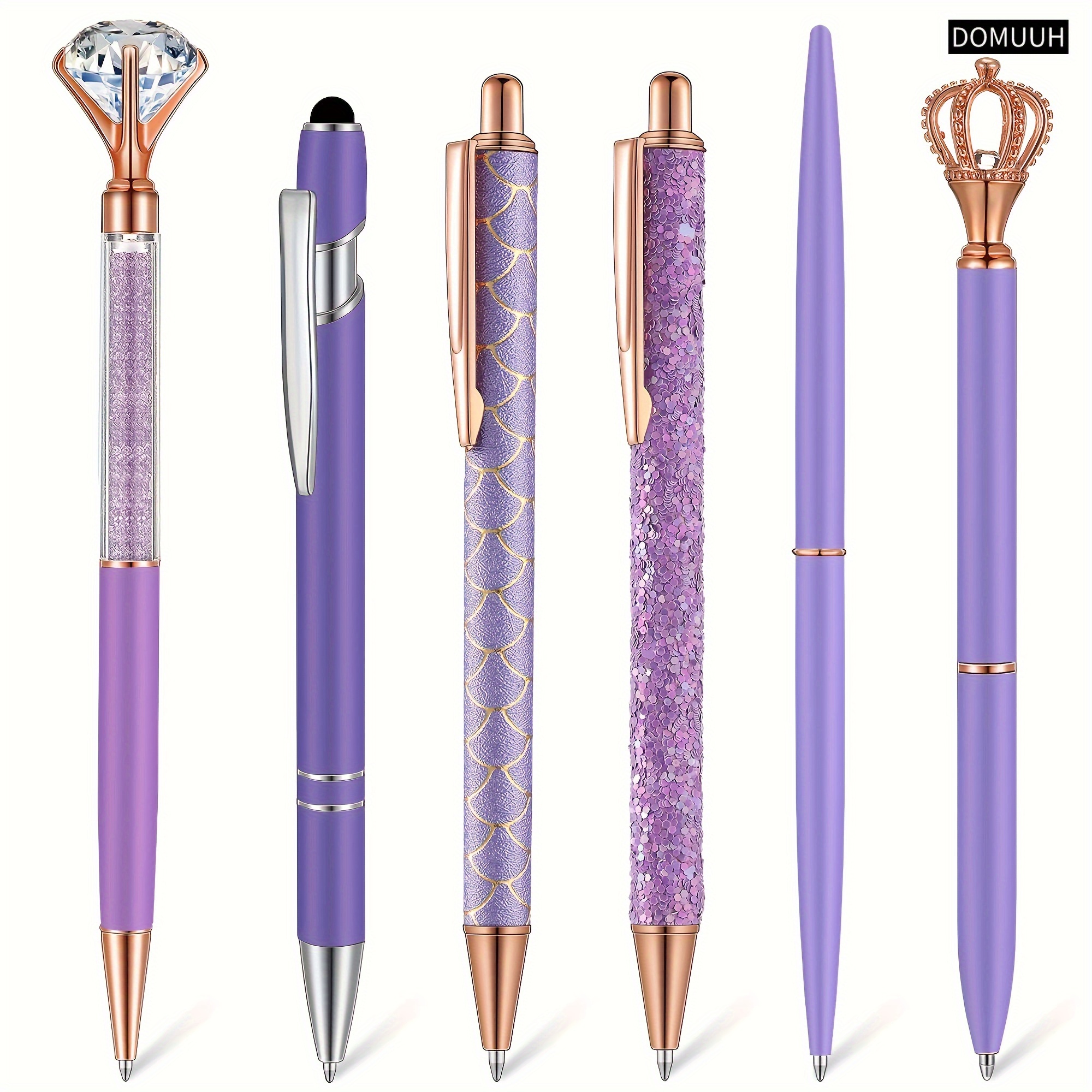 8Pcs Ballpoint Pens Set Purple Pens Set Purple Ballpoint Pen Bling In Black  & Blue Metal Crystal Diamond Pen For Journaling Glitter Fancy Pens Gifts  For Women Wedding Office,Suitable For Junior High