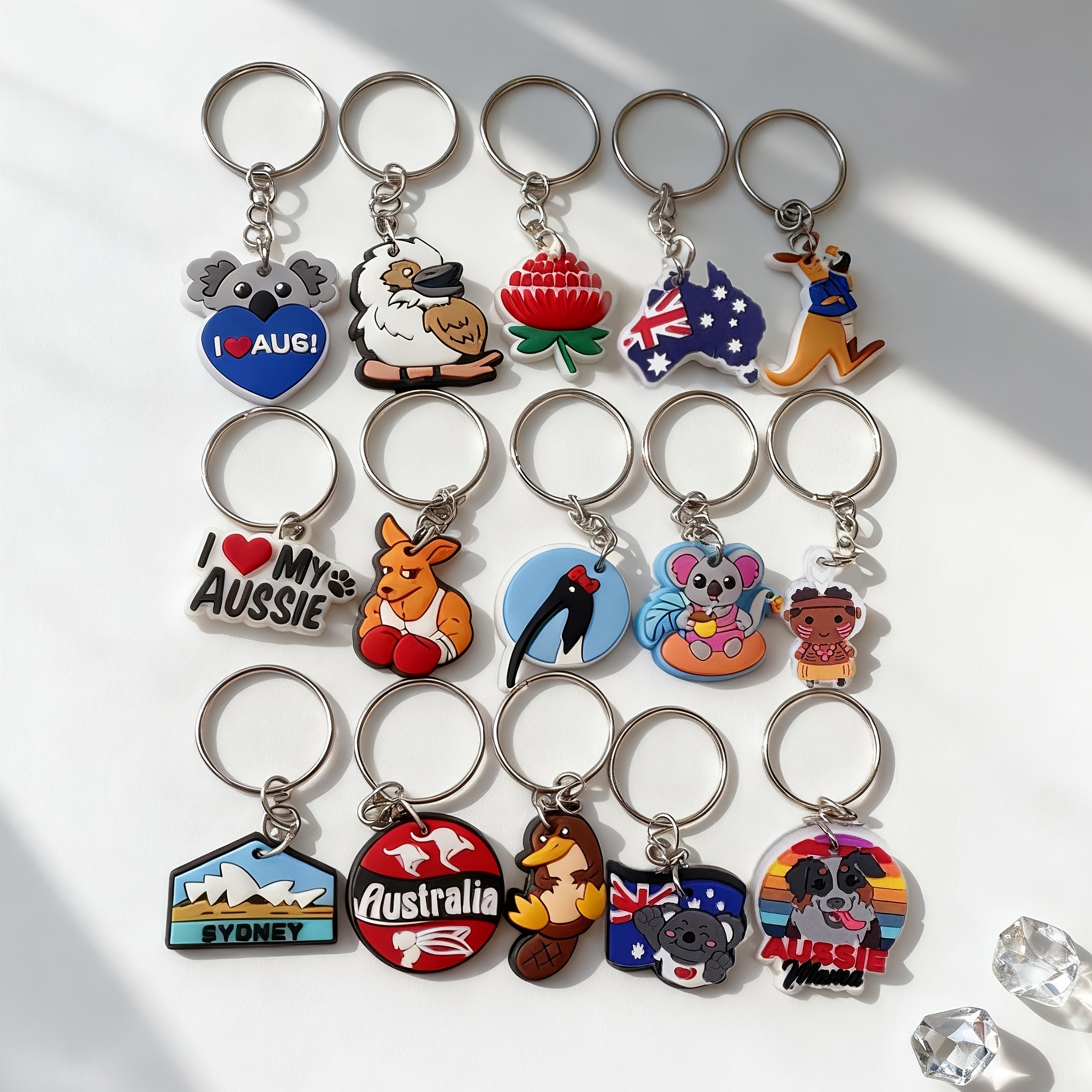 TEMU 2d Flat, 15pcs Australian Keychain Koala Kangaroo Decorative Pendant 2d Gift For School, Family