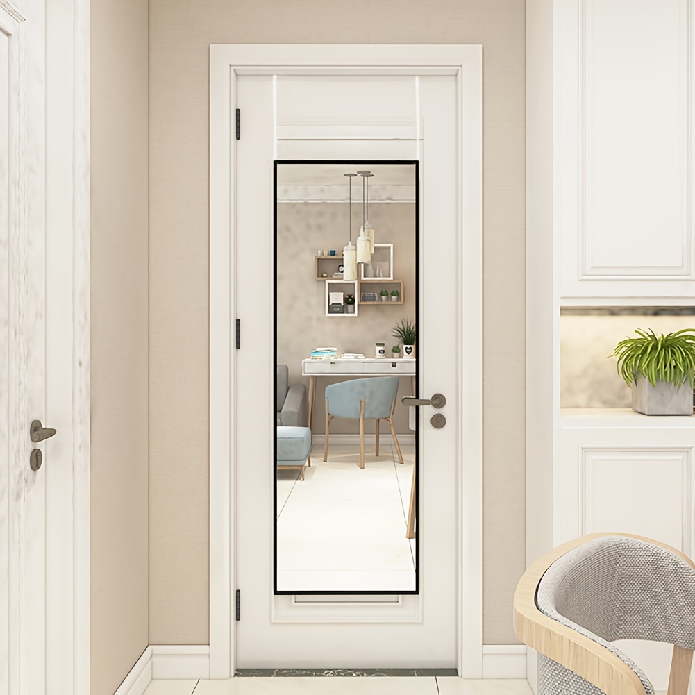 Over The Door Mirror Half Full Length Mirror Black Frame Bathroom Mirror Slim & Mountable Body Mirror for Door Dressing Mirror with Hanging Brackets Dorm Bedroom Entryway Resistant Glass 78x28cm 30.71x11.02in