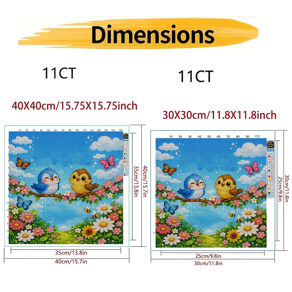 Frameless Cross-Stitch Printed Kit Featuring Two Birds Singing on a Branch