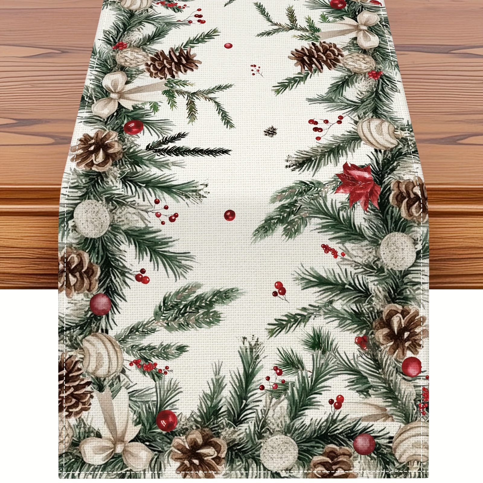 TEMU 1pc, Table Runner, Christmas Table Runner With Christmas Pine Tree Kitchen Dining Xmas Table Decoration For Home Party Indoor 13 X 36, 13 X 48,