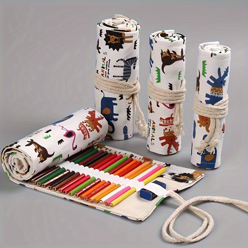 

Creative Zoo-themed Fabric Pencil Roll-up Case - Large Capacity (12/24/36/48/72 Slots) For Sketching, Drawing & Art Supplies - Versatile Organizer For Makeup Brushes