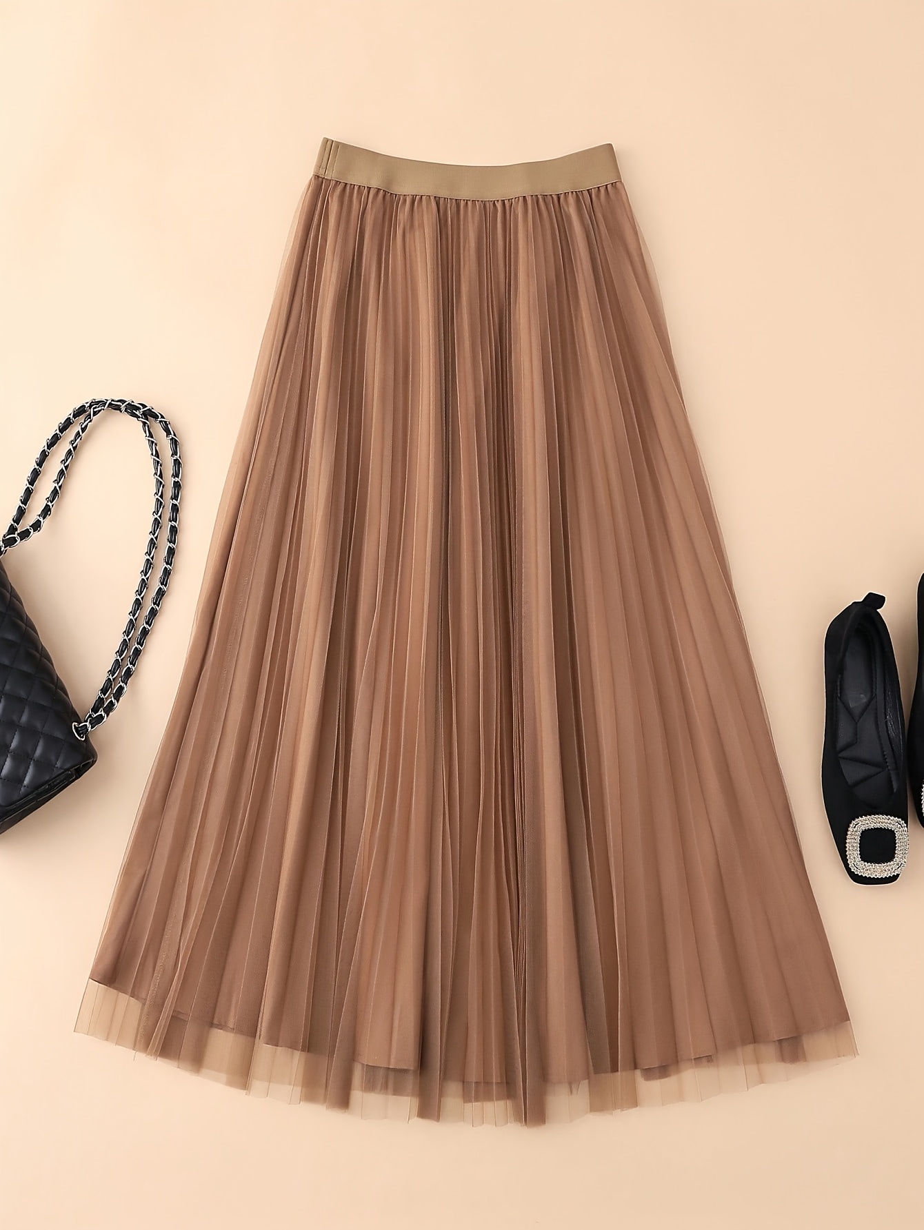item picture plus size womens plus size a line pleated mesh skirt simple and elegant suitable for casual and office wear all year round