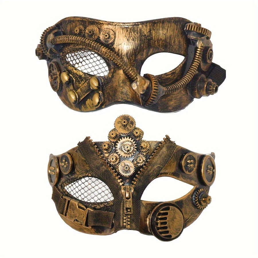 

1pc Steampunk Style Bronze Masquerade Mask - Punk Carnival Party Cosplay Plastic Accessory For Venetian Role Play And Halloween Sexy Costume Ball