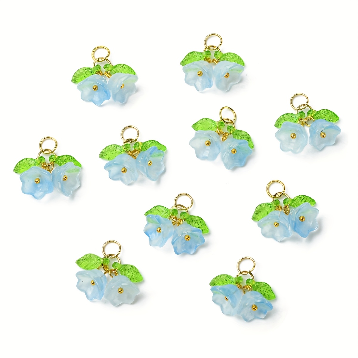 10 Double-Colored Glass Wind Chime Flower Pendants for Jewelry Making