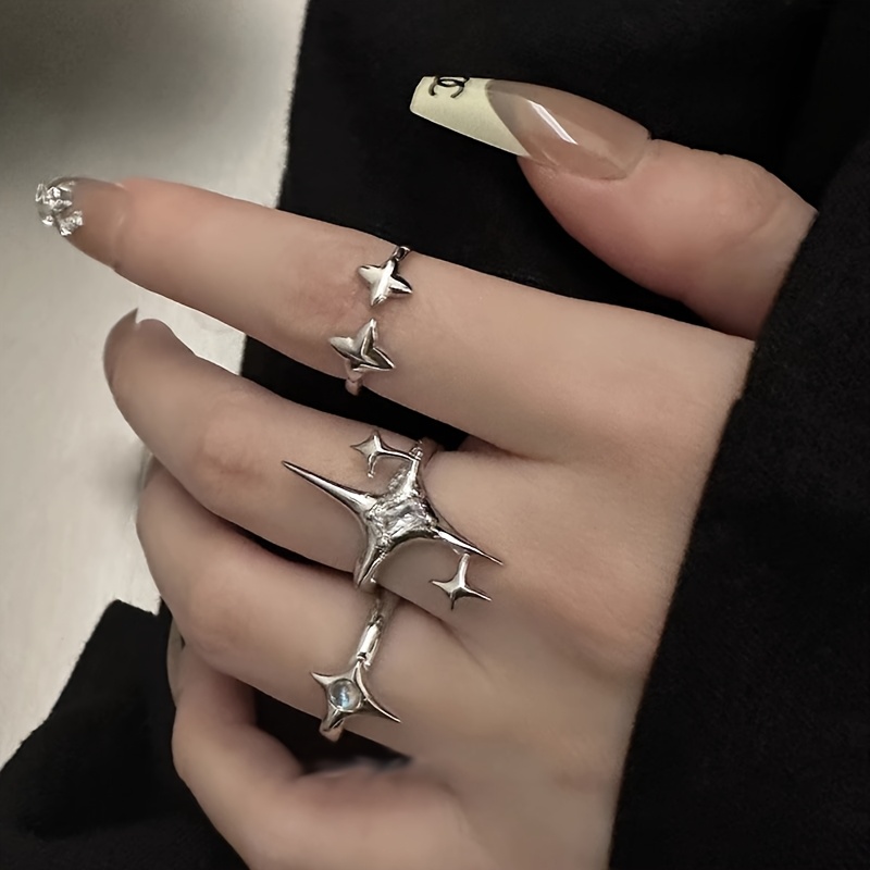 Starburst Enamel Open Ring Set Cool Style High-end Women'S Fashion Exquisite Jewelry