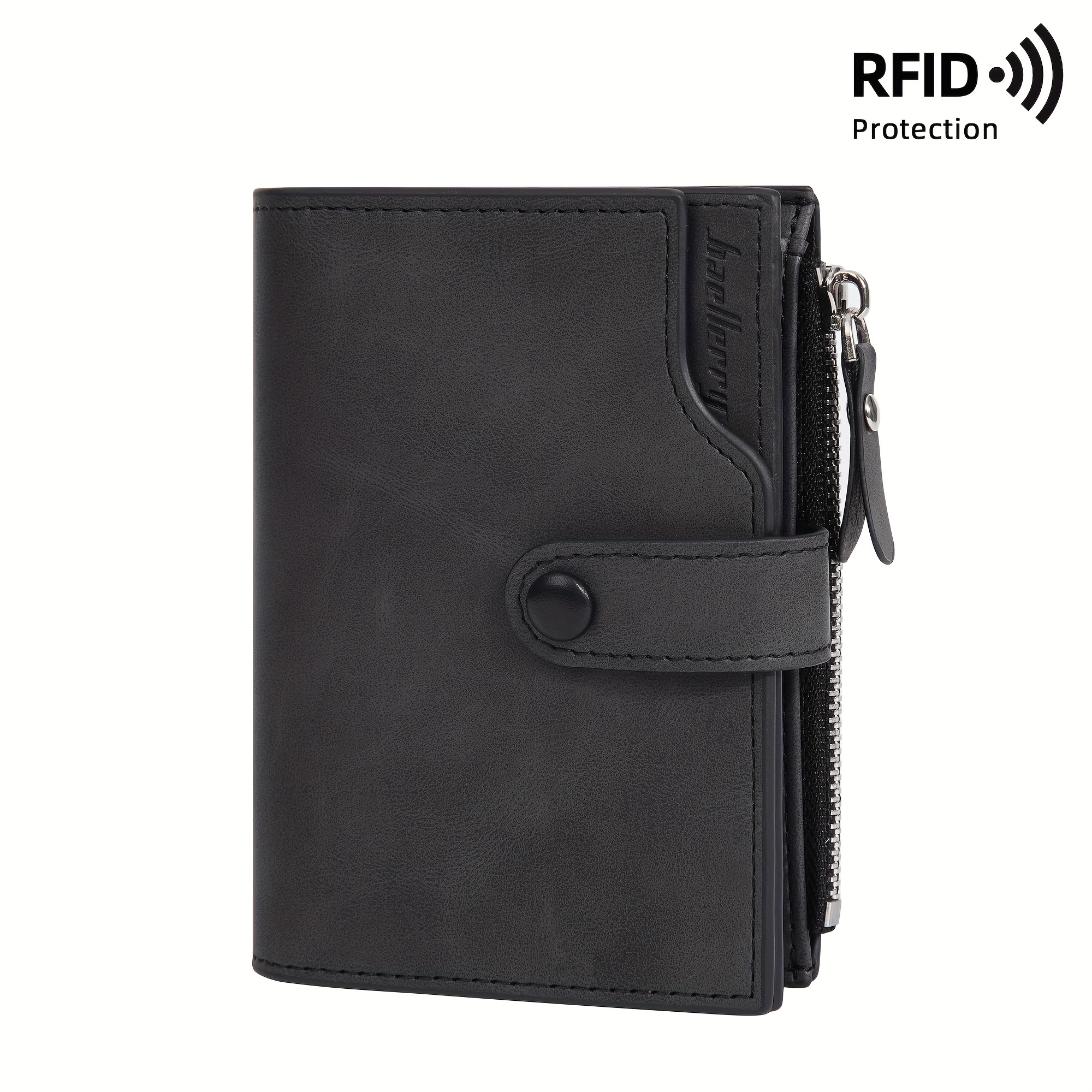 Baellerry 1pc Men's Mini Anti-theft Wallet Short Faux Card Case Snap Closure Zipper Card Holder