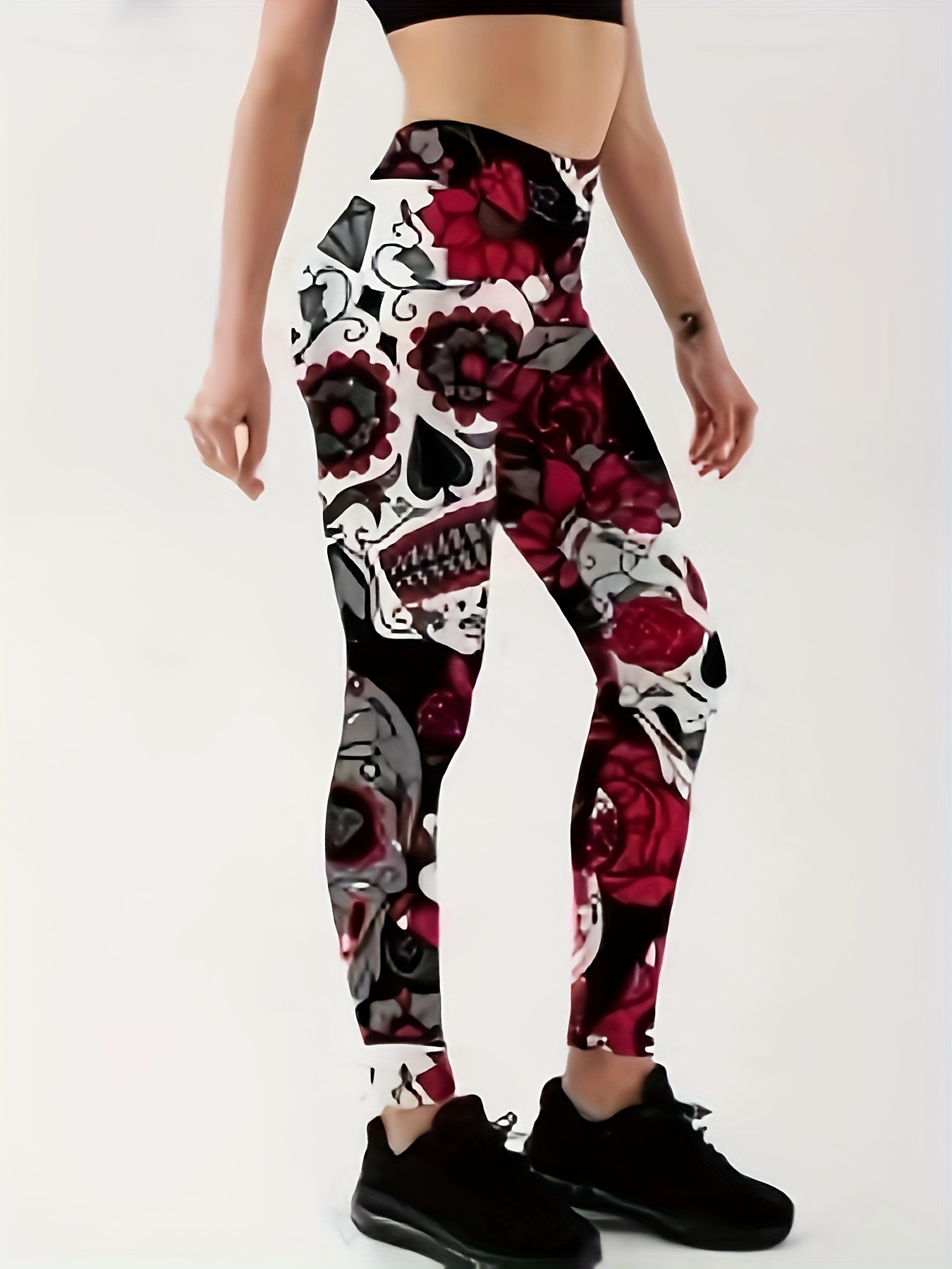 Skull Flower Print Skinny Leggings Plus Size Casual Stretchy Temu Philippines 1871