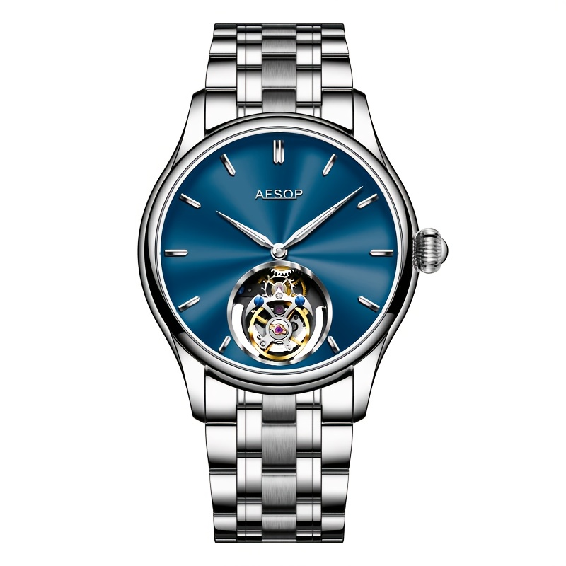 Image of [aesop] Flying Tourbillon Men's Mechanical Watch, Synthetic Sapphire, Manual Winding Tourbillon Men's Watch, Luxury Stainless Steel Bracelet