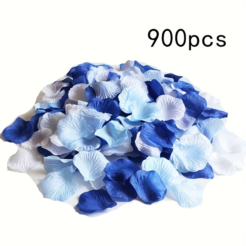 Image of 900pcs Of Mixed Blue And White Artificial Rose Petals, For Wedding Aisle Decoration, Table Embellishment, Scattered Petal Accents, Valentine's Day Decor Items, Reusable, Event , Home Decoration