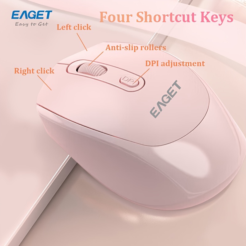 

Eaget 2.4g Wireless Mouse, Ergonomic Portable Pink Silent Mouse With Usb Receiver, Lightweight 60g Plastic, For Pc/laptop/ Home Office Use