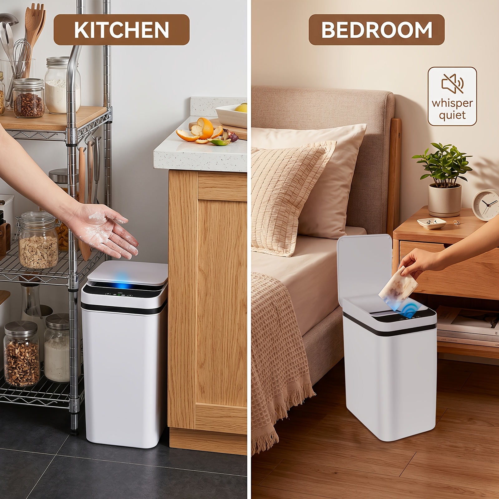 White Smart Trash Can, With Automatic Or Manual Touch Function, Capacity 12l, Product Dimensions 23.5*15.8*32 Cm
