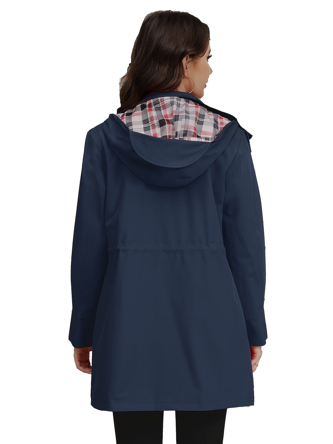 womens long sleeve hooded drawstring waist pockets zipper jacket womens outdoor wear clothing