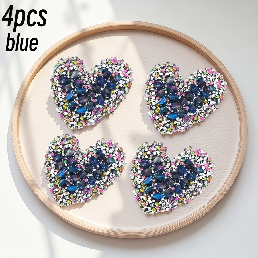 TEMU 4pcs Sparkling Heart Iron-on Patches - No Sew Glitter Diy Decor For Phone Cases, Hats, Jackets, Bags. Perfect Valentine Supplies For Fashion