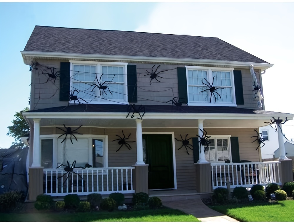   giant black spider decoration 20 soft hairy scary for halloween indoor outdoor yard display details 2