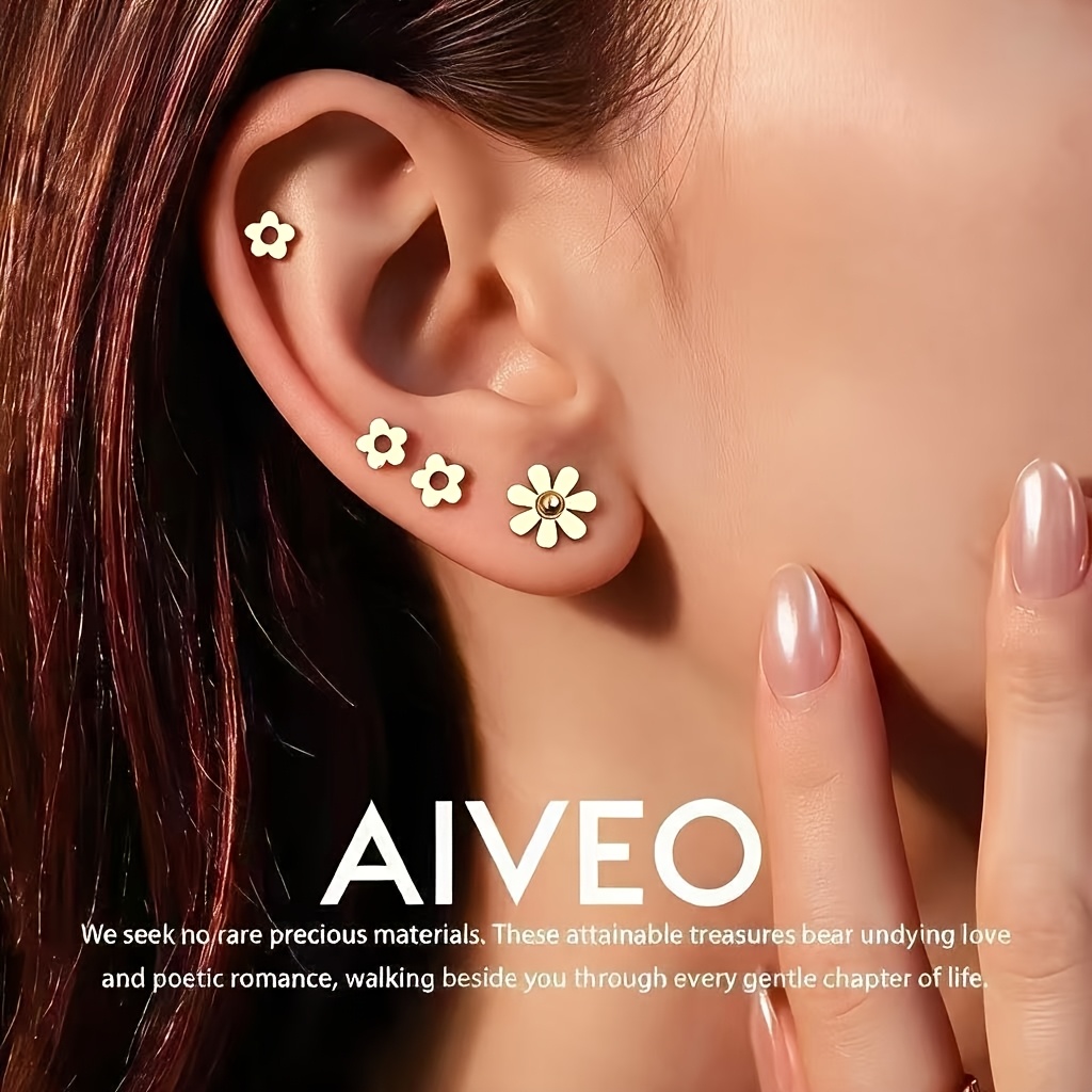 4-Pair Golden Stackable Stud Earrings Set