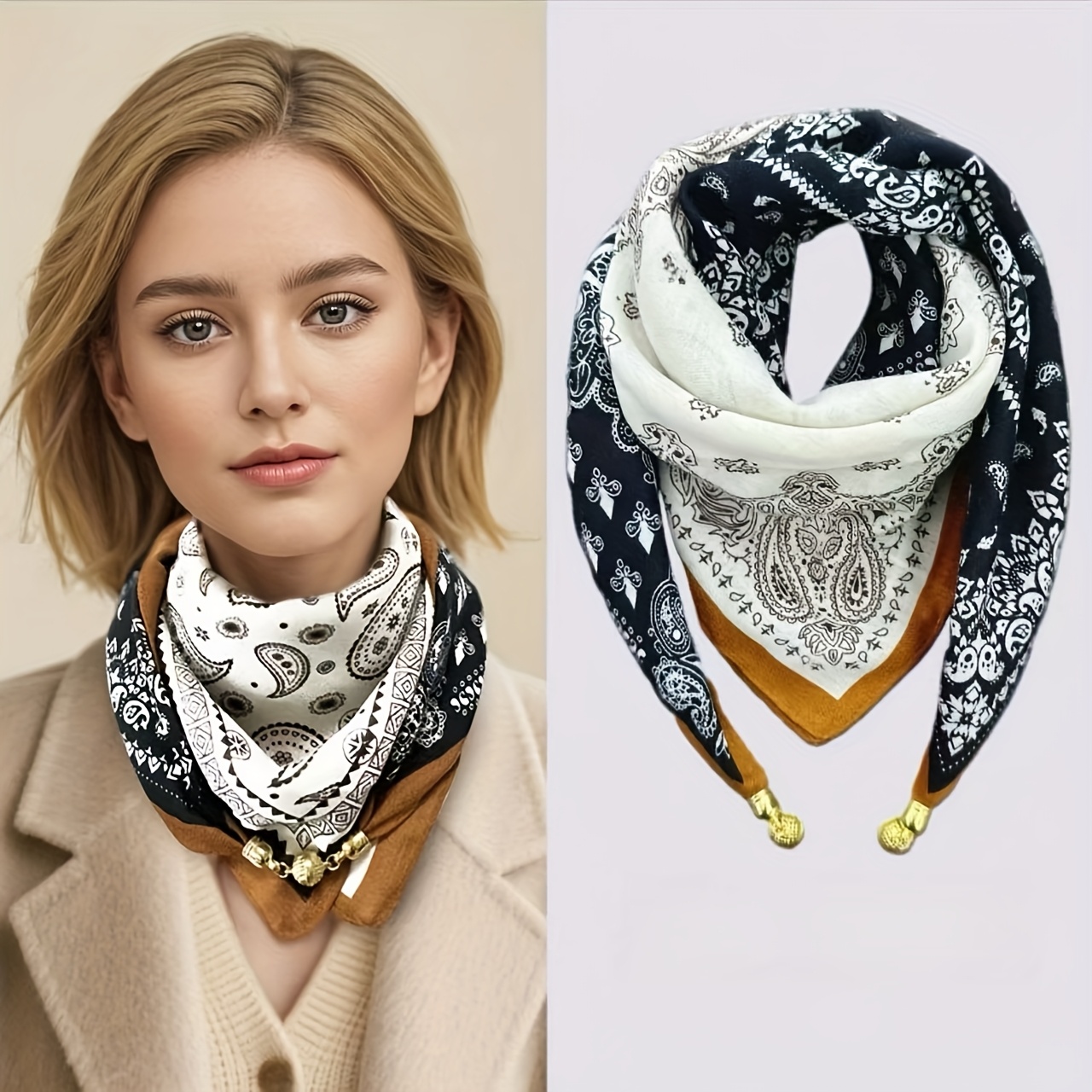 E-shop Neue, heiß begehrte Damen 1-teilige 2025 Neue Warme Quadratische Schärpen Magnetverschluss Dreieck Schärpen Damen Frühling, Herbst und Winter