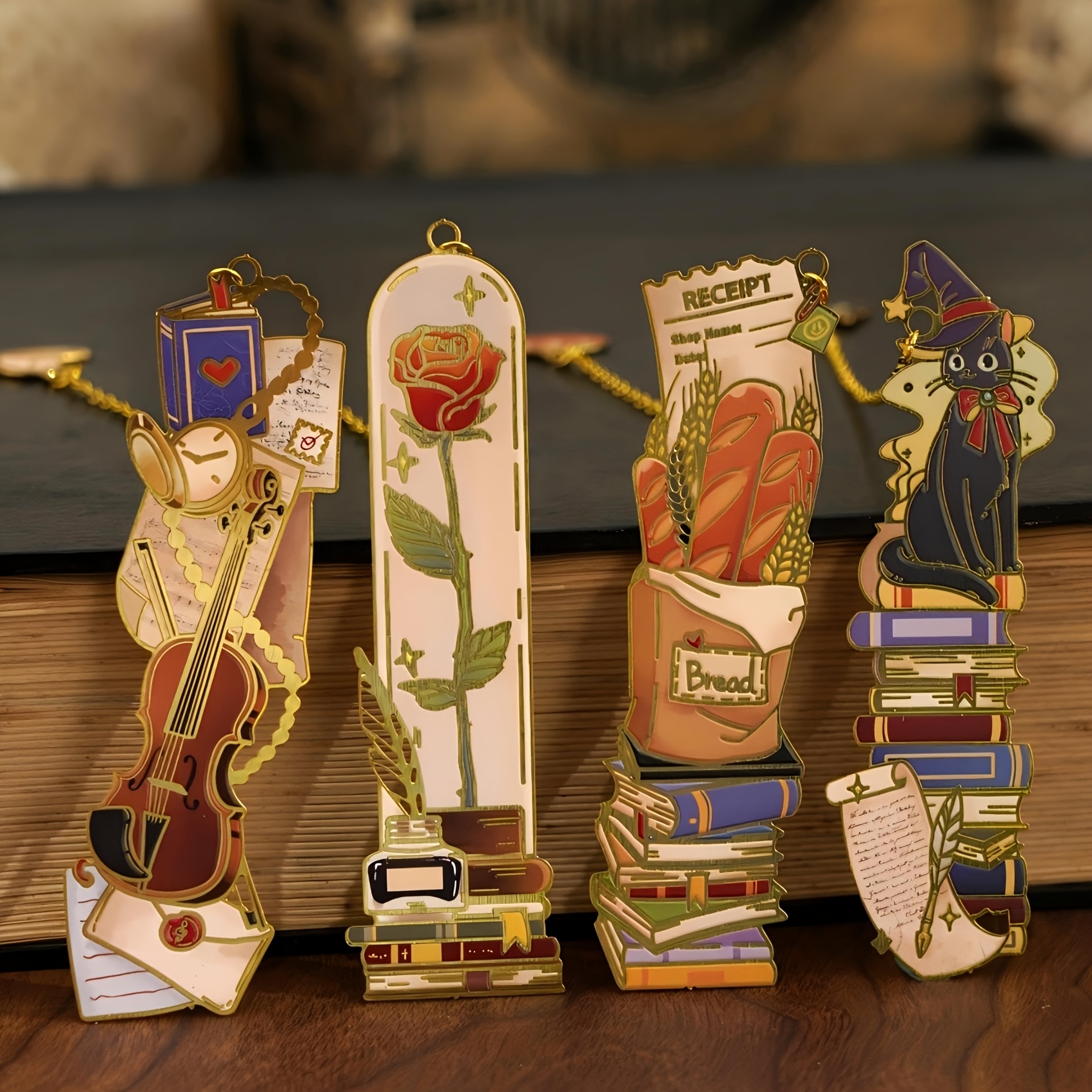 TEMU 4pcs Vintage Metal Bookmark, Hand-drawn Book Marks For Reading Women, Book Lovers Gifts For Teachers Writer