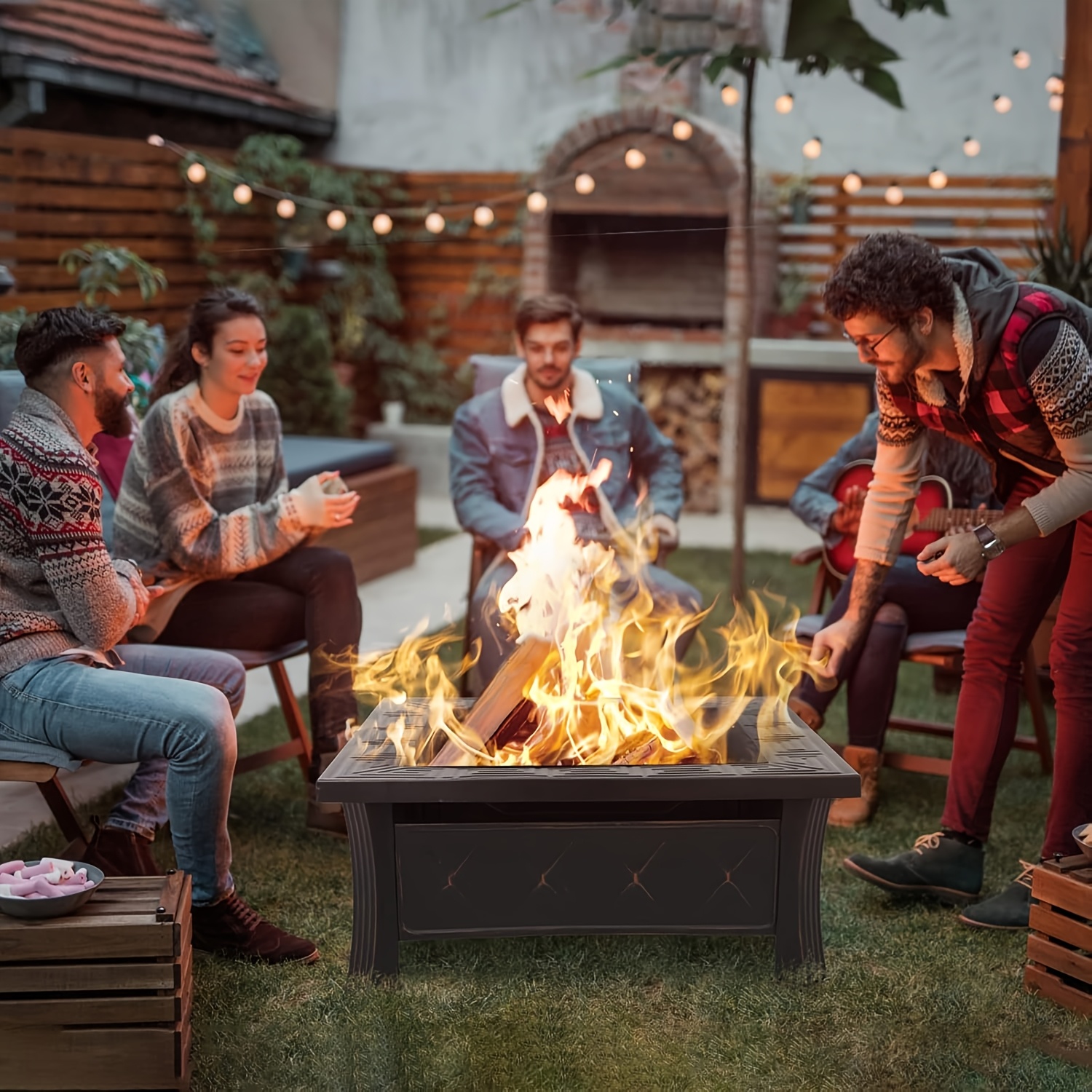 TEMU Fire Bowl With Grill And , 3 In 1 Outdoor Square Fire Pit With Cover, Fire Bowls For The Garden, Camping, Fire Basket For Patio Heating,