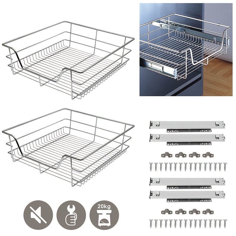Stainless Steel Kitchen Drawer Set (2pcs), Kitchen Extension Drawer, Built-in Kitchen Cabinet, Multifunctional Kitchen Pull-out Drawer, Storage Organizer, Pull-out Basket, Size: 30cm/ 40cm/ 50cm/ 60cm