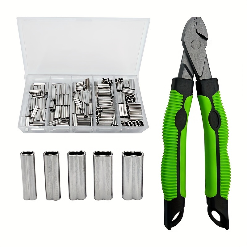 Goture 250pcs Of Single/double Crimping Sleeves And Fishing Crimping Pliers Kit, Stainless Steel Wire Rope Crimping Pliers, Fishing Line Crimping Tools, Fishing Wire Rope Copper Tubes, Without Battery