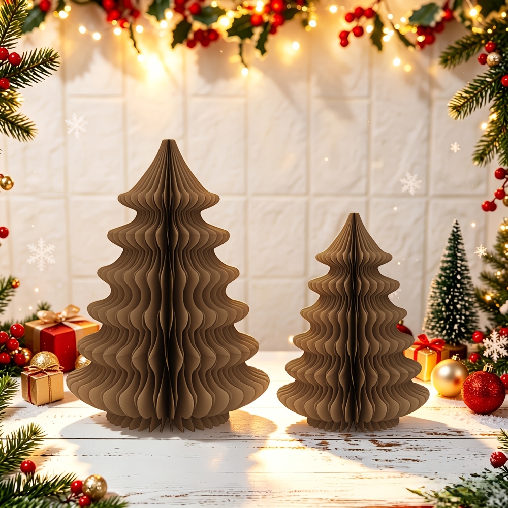 TEMU 2 Stück 3D Weihnachts-Wabenpapierbäume, 2 Größen, faltbare Wabengestalt-Ornamente für Weihnachtstischdekorationen, Feiertags-Partydekorationen