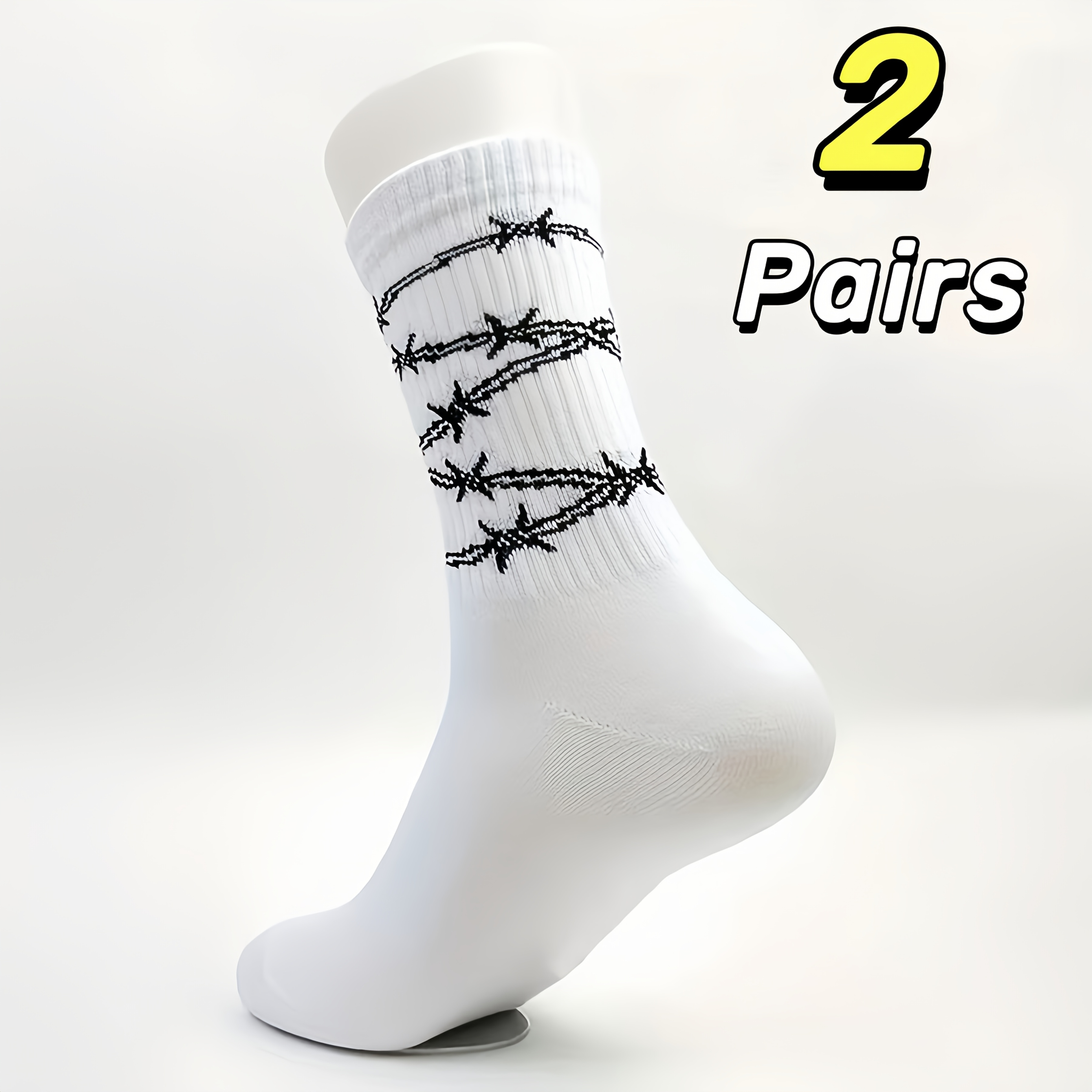 TEMU Of Black And White Pattern Mid-calf Men's Socks, Casual Knitted Pattern Sports Socks, Men's Stretch Socks, Plus-size Iron Wire Pattern White