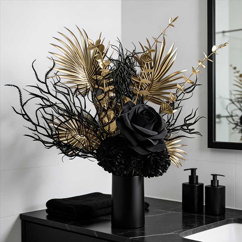 9pcs And Golden Artificial Flower Arrangement | Centerpiece For And Wedding Decor, Suitable For Holidays