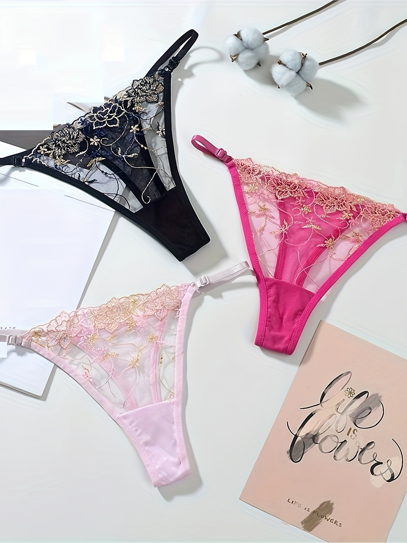 Sexy Saobao Lace Floral Thong Ladies Panties Embroidered Mesh Yarn