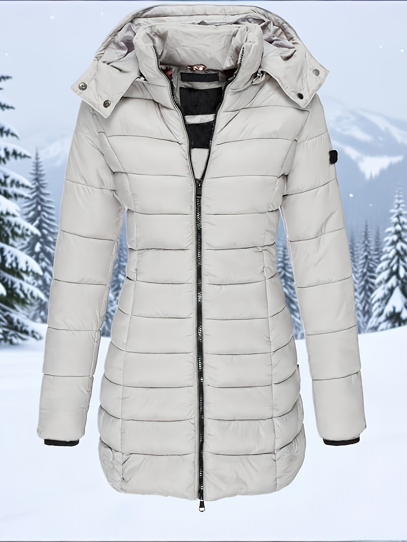 Hooded Zip-Up Midi Coat for Women