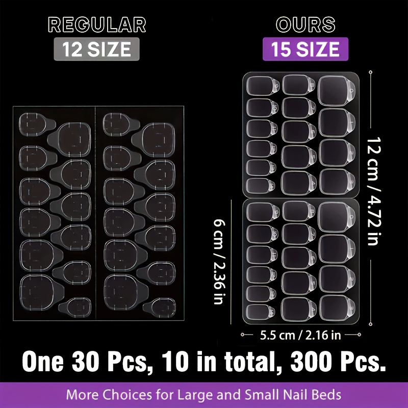 E-shop 300 Stück 15 Größen Ultradünne Wasserdichte Nagelaufkleber, Geeignet für Künstliche Nägel, Doppelseitige Jelly-Nagelsticker, Für die Maniküre