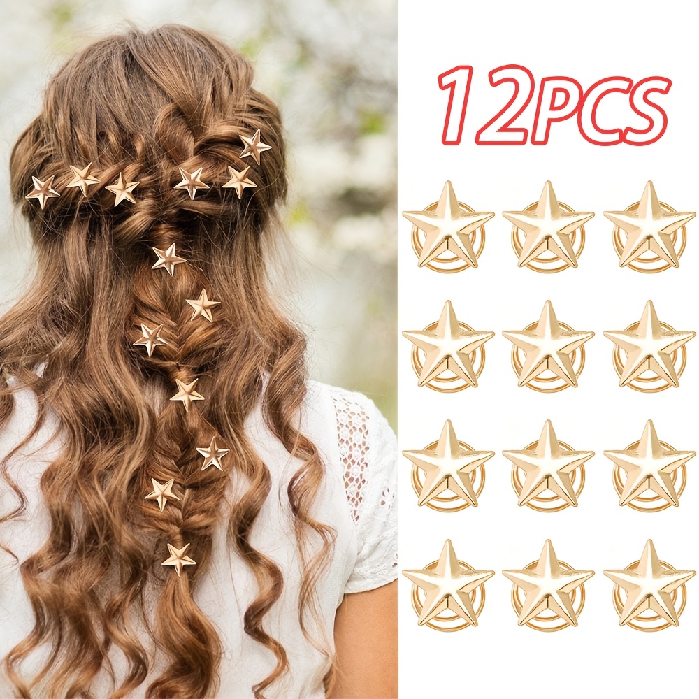 TEMU 12 pièces Barrettes Étoiles Dorées, Accessoires Cheveux Géométriques pour et Décoration de , Design de Coiffure Quotidienne, Accessoires Cheveux