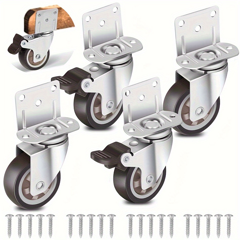 

4pcs Side Mount Casters 2 Inches L-shaped Small Rubber Caster, Ball Bearing 360 Degree Plate Swivel Castors Wheel 600 Lbs, Casters Wheels For Furniture,kitchen, Cabinet, Table