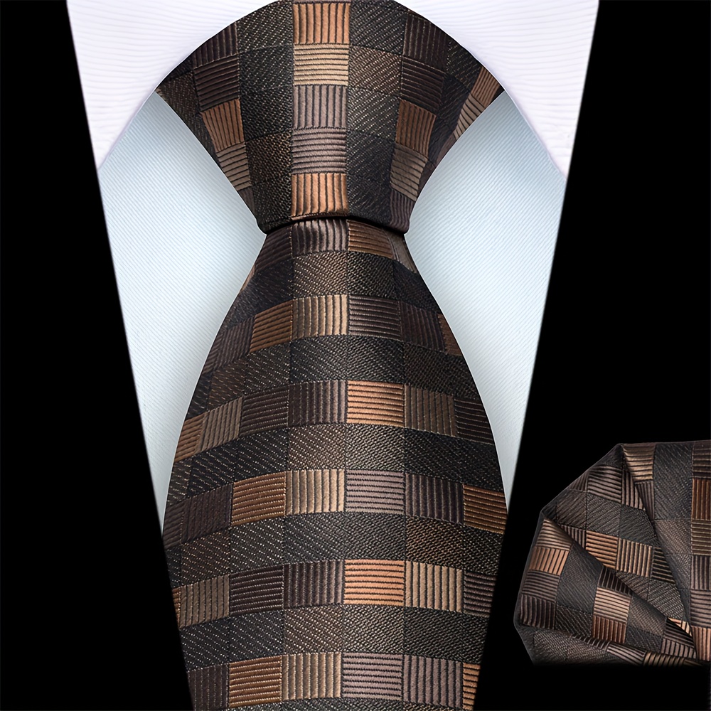 TEMU 2pièces/set 8cm Large Motif à Carreaux Tie Set pour Hommes, Haute-Qualité Mode Fête Affaires Tie Set, Accessoires de Mariage pour Hommes, Cadeau