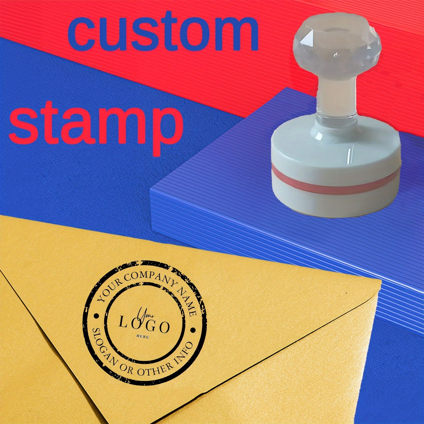 

Customizable Business Stamp - Handcrafted, Round, Hard Rubber Seal With Personalized Design For Branding On Documents & Packages, Personalized Stamp