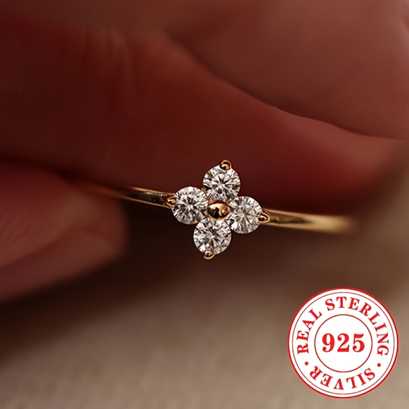 925 Silver Flower Ring with Synthetic April Birthstone Zirconia